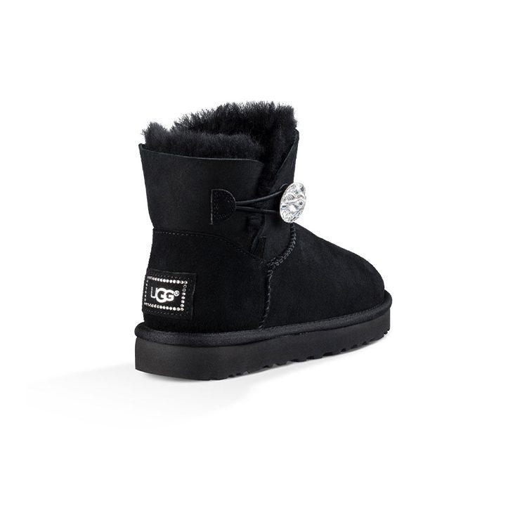 UGG Mini Bailey Button Bling Fleece Lined 'Black White' Women's 1016554-BLK