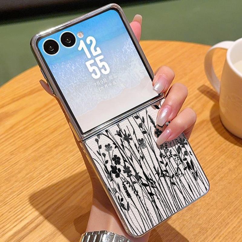 Чехол с узором 'Линия Цветы' для Samsung Z Fold 7 6 5, Роскошный Гибридный 3-в-1, Кожаная Накладка 'Skin', Покрытие, Складной Чехол для Телефона для Samsung Z Fold7 Fold6 Fold5