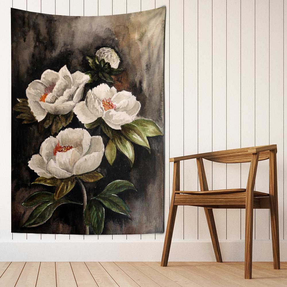 Элегантный белый цветочный гобелен настенный узор чернильный цветочный узор бохо психоделический хиппи домашний декор