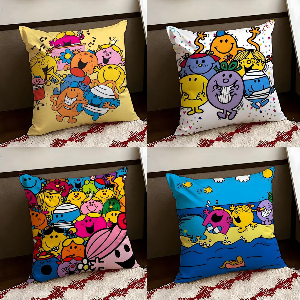 Mr Men and LLittle Miss Cushion Cover Reversible Soft Durable Pillow Cover Home Car MultiScene Use for Daily Comfort