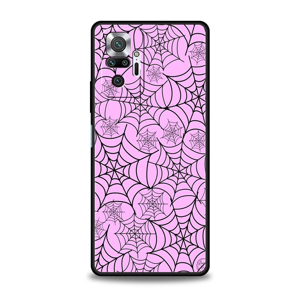 Черный Чехол-Паутина для Телефона Xiaomi Redmi Note 14 5G 13 12 10 11 Pro Plus 4G 14C 13C 12C 10C 9C Мягкий TPU Чехол