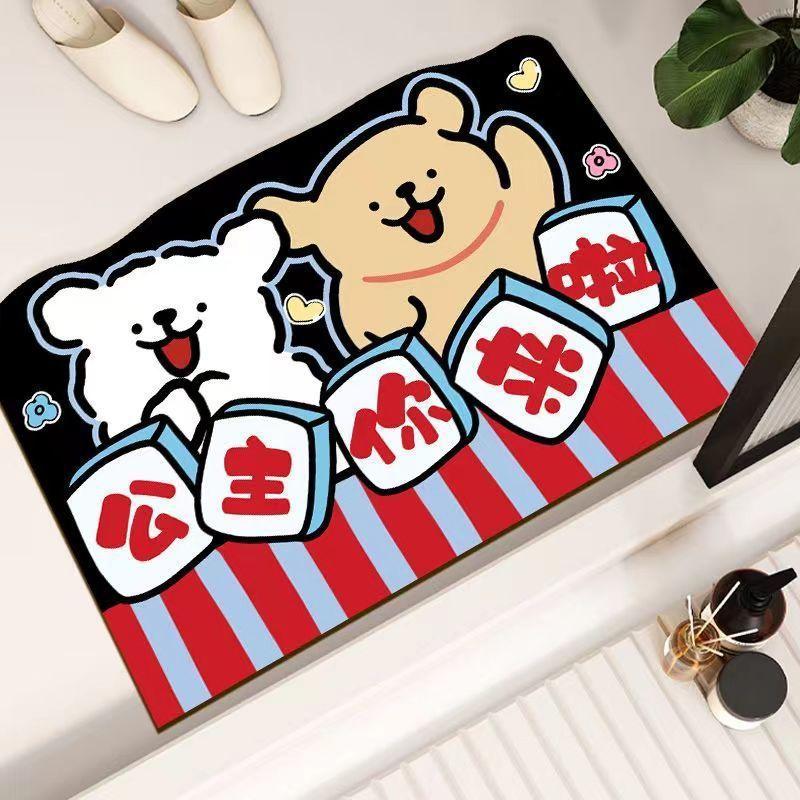 Милый мультяшный туалет для ванной комнаты с диатомовой грязью, входная дверь для туалета, впитывающий нескользящий быстросохнущий коврик для пола, ковер