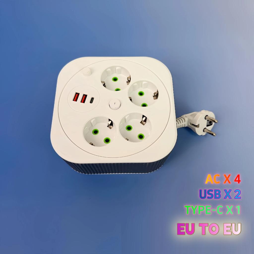 Выдвижная USB-удлинитель – Квадратный портативный удлинитель с кабелем 2 метра, Многорозеточная зарядная станция