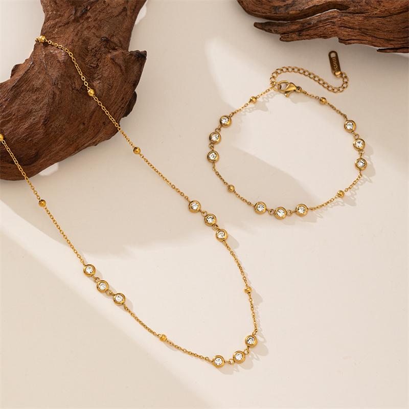 316L Stainless Steel New Trend Gold-plated Jewelry Set Elegant Style Embed Zircon Woman Charm Chain Necklaces Bracelet