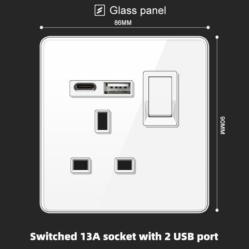 Двойная настенная розетка Hong Kong & Macau 13A Тип C (UK) + USB, Белая, Сертифицированная