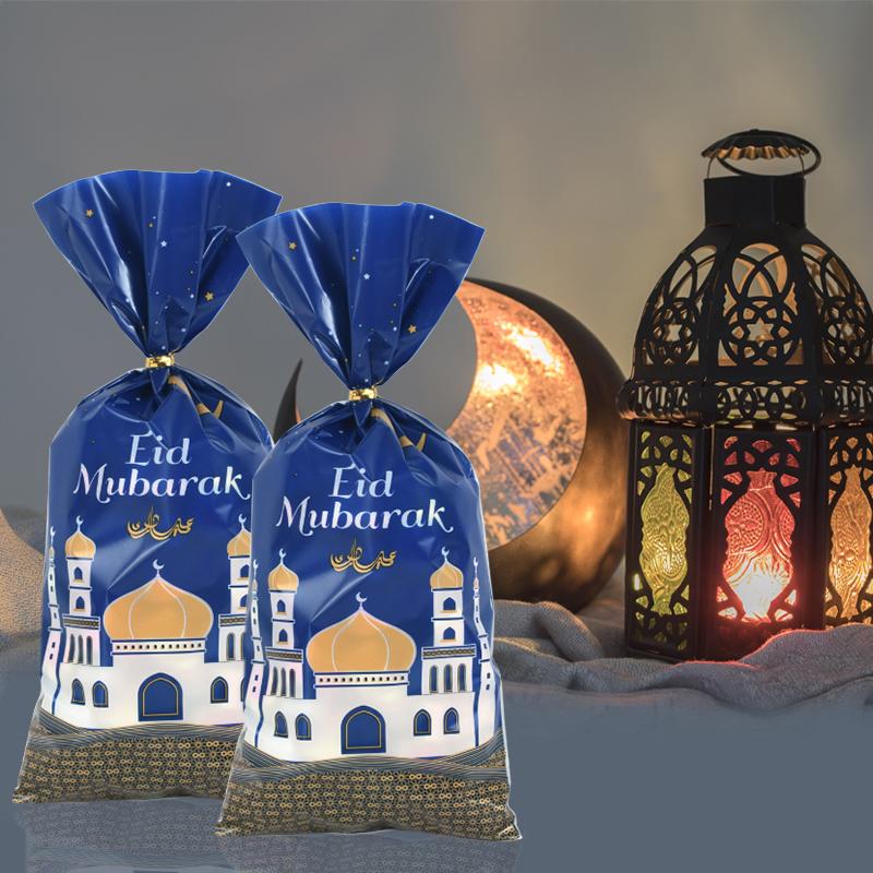 25/50pcs Eid Mubarak Gift Bags Plastic Candy Cookie Bag Ramadan Kareem Decoration 2024 Islamic Muslim Party Supplies Eid Gifts