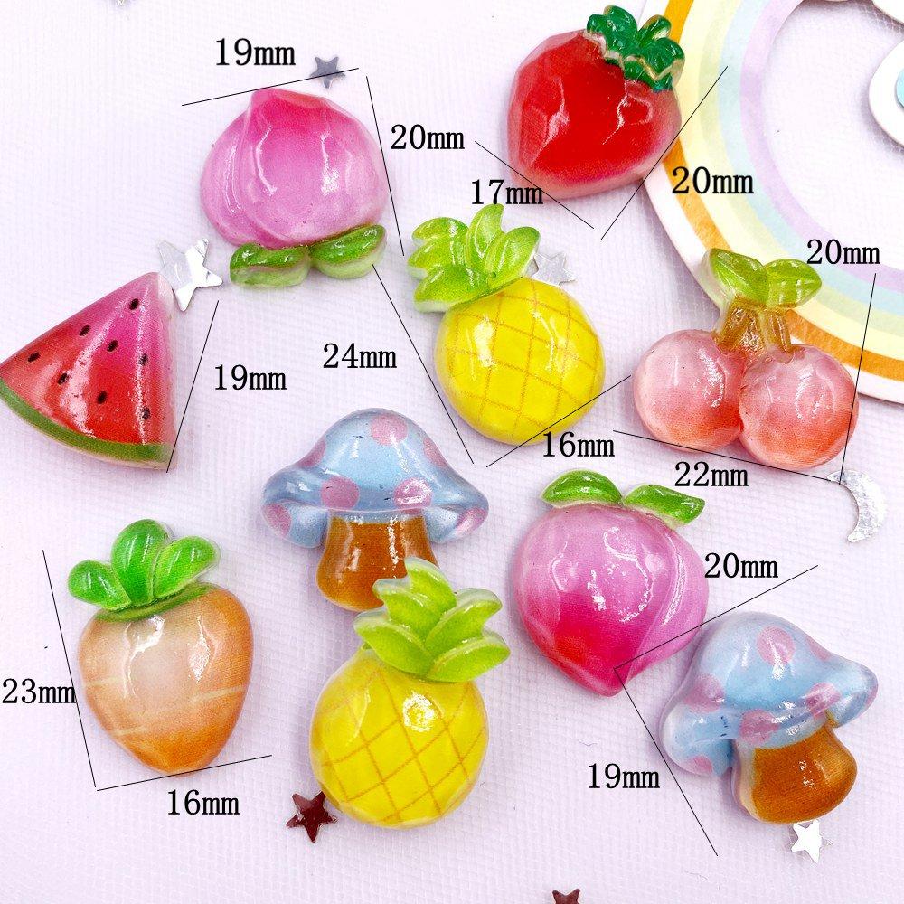 20PCS Resin Candy Color 3D Mushrooms Peaches Carrots Cherries Flatback Rhinestone Fruits Figurines DIY Scrapbook Craft DIY Decor