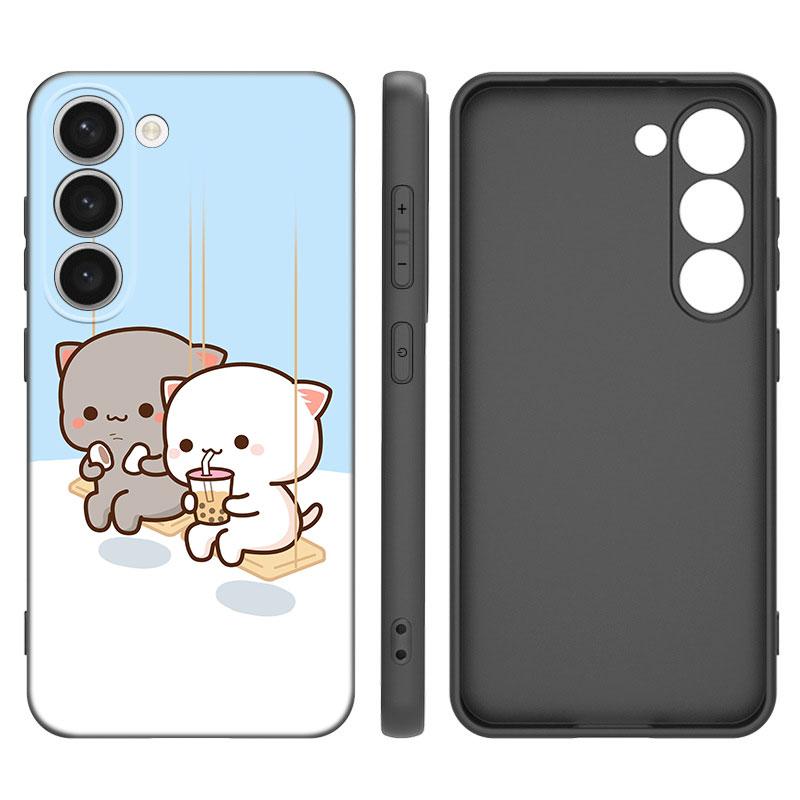 Забавный мультяшный кот черный силиконовый чехол для телефона Samsung Galaxy S23 S21 S20 FE S24 S22 Ultra S10E S10 S9 S8 Plus