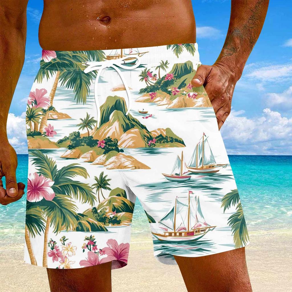 Мужские модные гавайские принты с эластичной талией, повседневные штаны для йоги, пляжные шорты