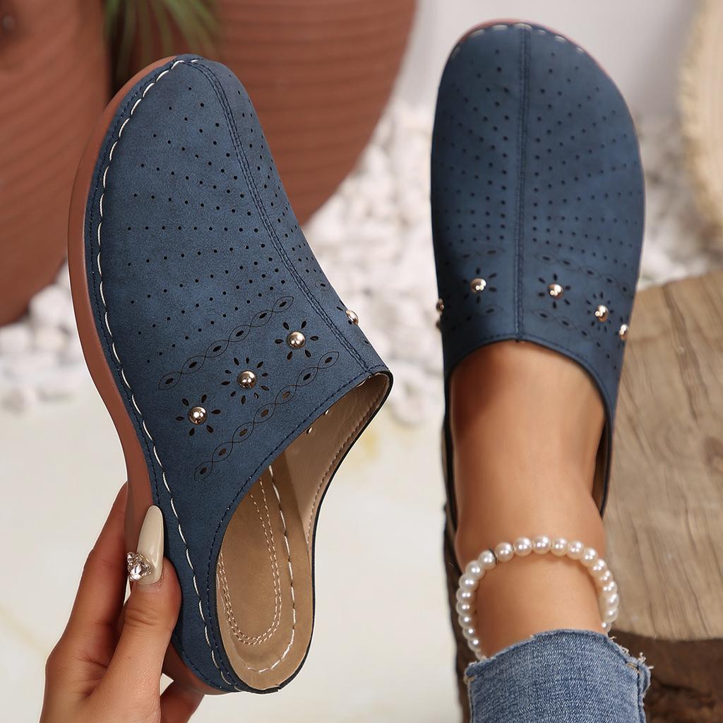 Lightweight Wedge Heel Mules Slippers Women Summer Hollow Out Slides Shoes Woman Plus Size Thick Sole Outdoor Sandals Female