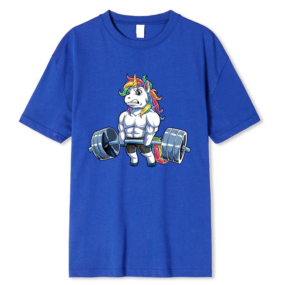 Забавная футболка с круглым вырезом для тренажерного зала и единорога для фитнеса, бодибилдинга, мужские повседневные футболки с короткими рукавами, дропшиппинг