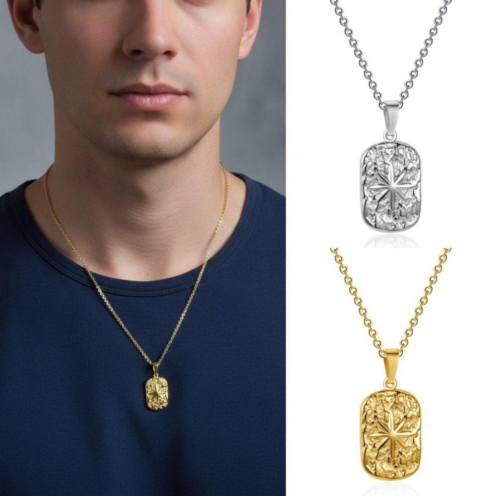Non Fading Compass Pendant Necklace Silver Color Geometric Pendant Necklace for Men Women