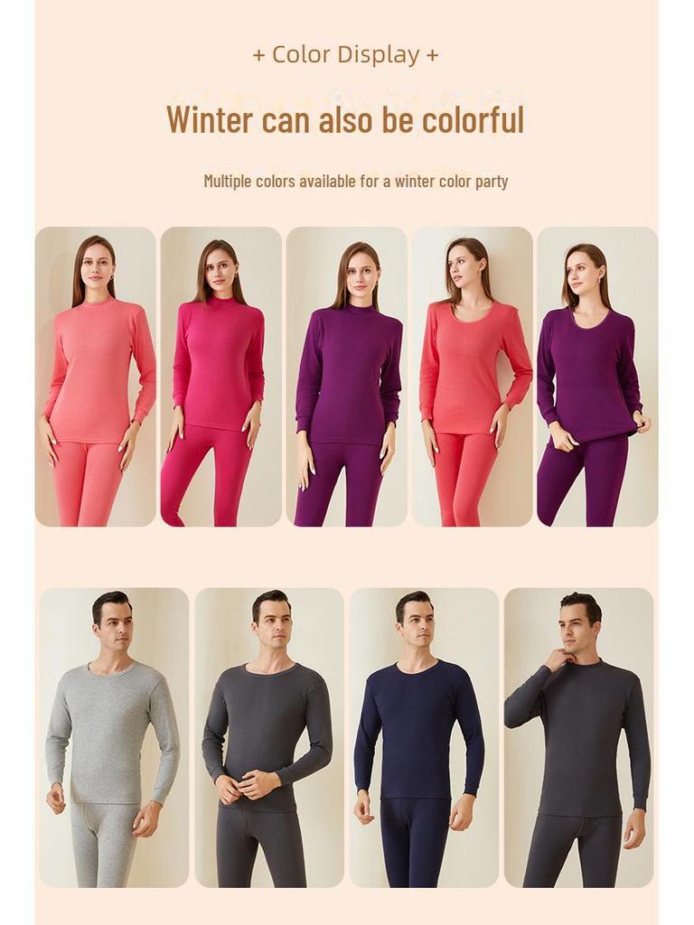 Arctic Fleece Cotton Men's Thermal Underwear Set: Lightweight Autumn/Winter Half-High Collar Top & Pants