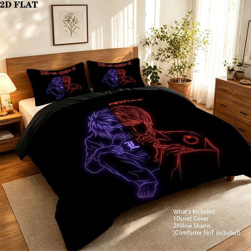 Death Note Pattern Bedding Quilt Set Quilt Cover Pillowcase Home Birthday Gift(1 * duvet cover + 2 * pillowcase, without core)