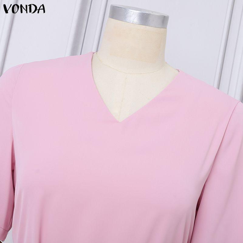 VONDA Летнее женское повседневное длинное платье-макси с коротким рукавом, V-образным вырезом и однотонной повязкой