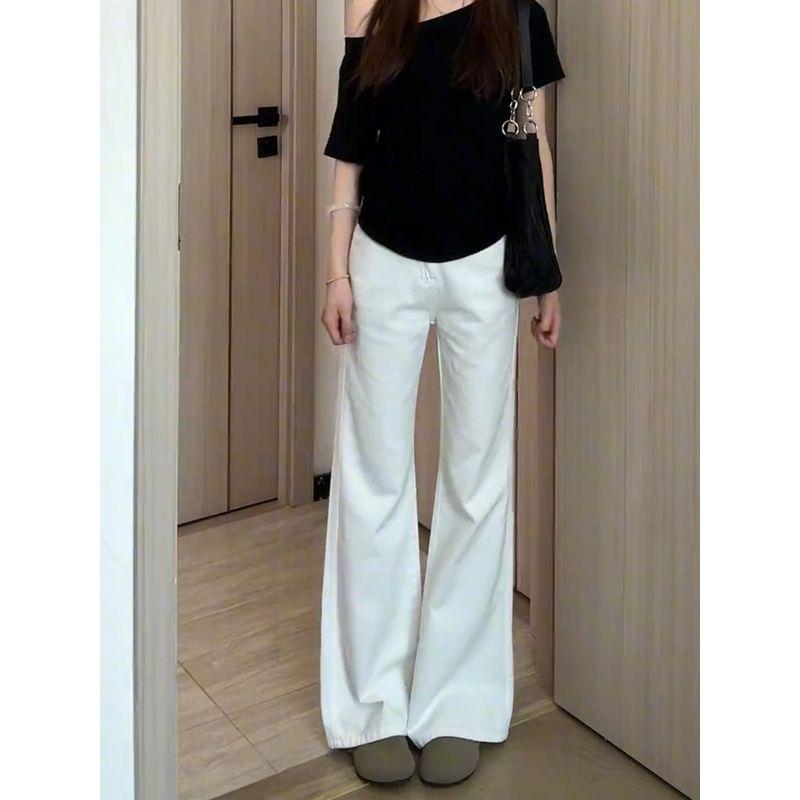 Black Tencel Skinny Denim Women's Summer Thin Fat Sister mm Slim Looking High Waist Elastic Ice Silk Flared Pants