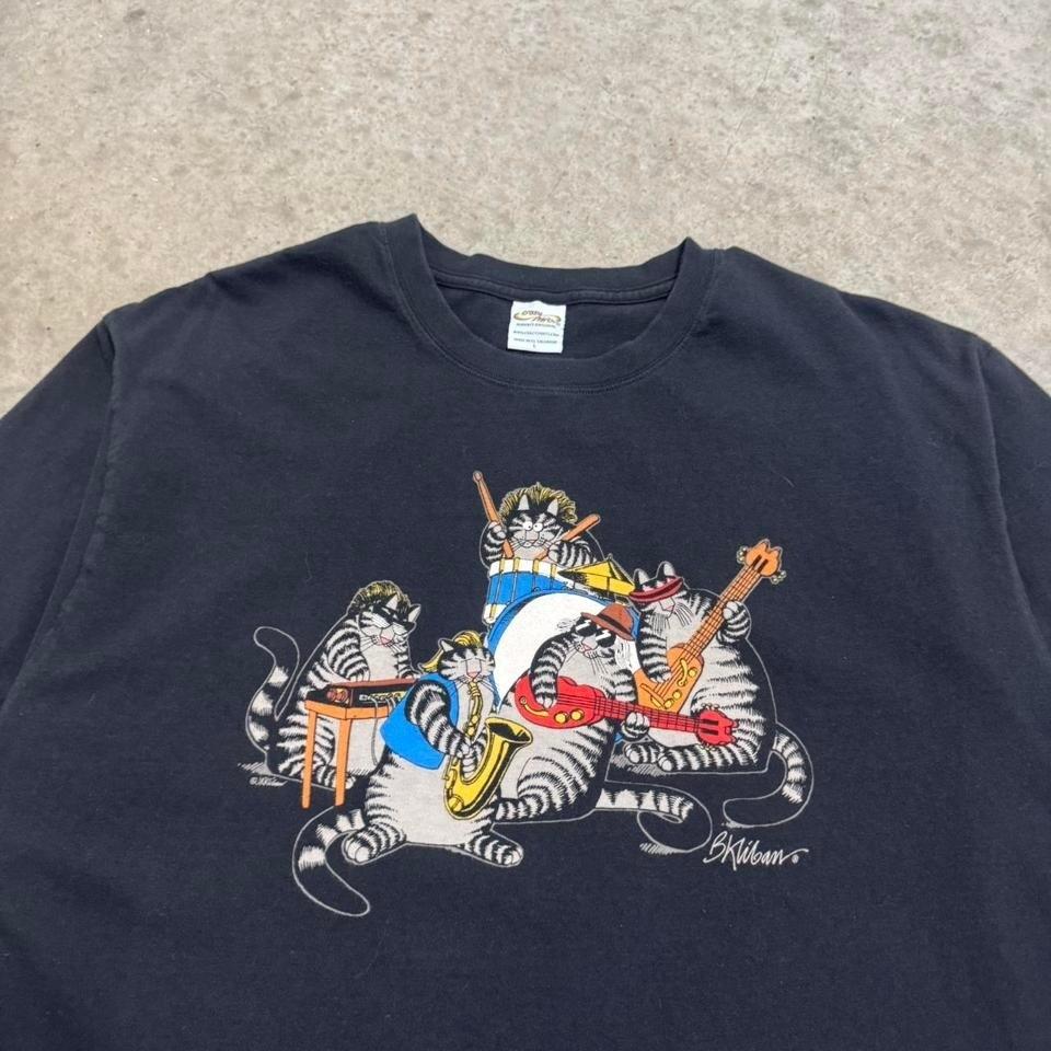 Винтажная футболка 90-х Crazy Shirts B Kliban Кот Рок-н-Ролл Черная Мужская Размер L Пол Унисекс