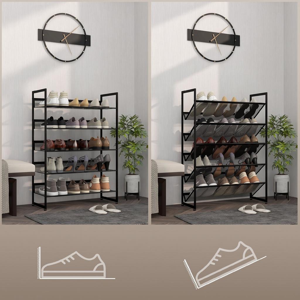5-Tier Narrow Steel Shoe Rack, 15 Pairs, Black