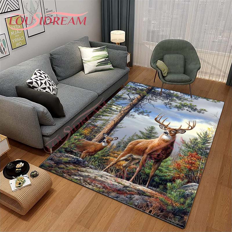 3D мультяшный ковер с оленем, дикая природа, горный пейзаж с лесным ковром для дома, гостиной, ковер с лосем для стирки, детские игровые ковры
