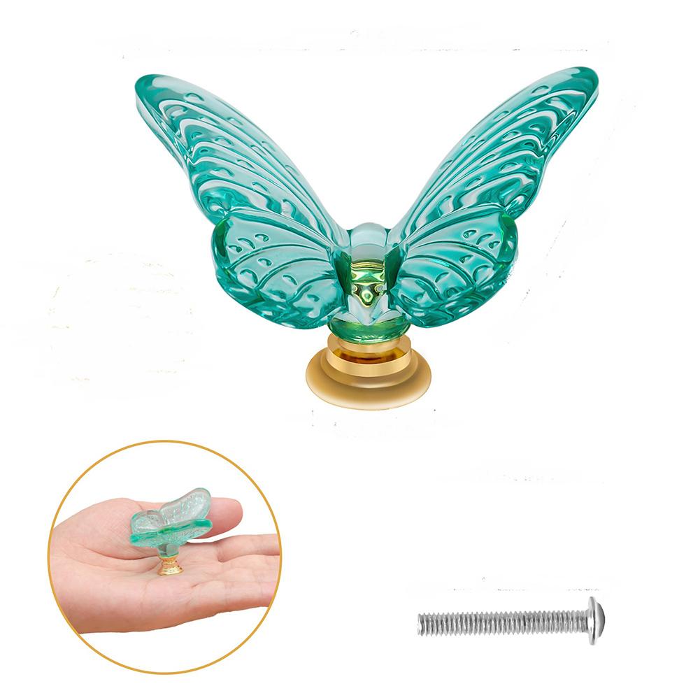 Glass Butterfly Drawer Knobs with Metal Mounts for Dressers Bathroom Cabinets Closets and Home Furniture Decoration