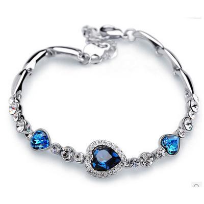 Fashion Ocean Heart Shaped Topaz Zircon Crystal Rhinestone Love Bracelet Jewelry For Women