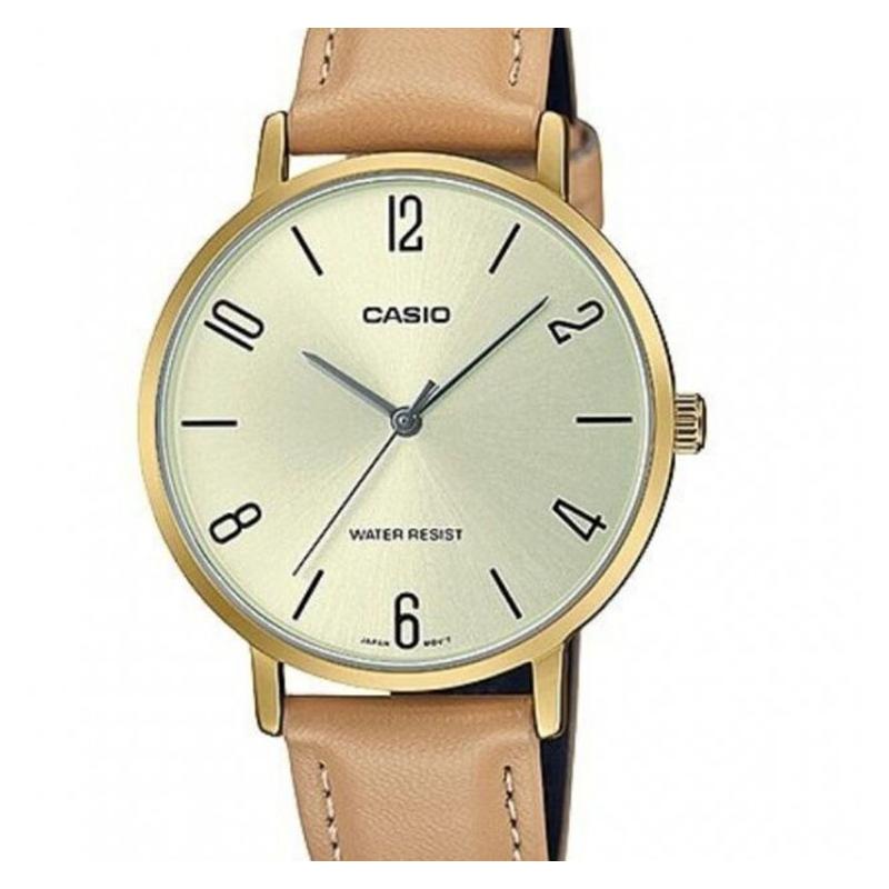 Casio Серия STANDARD Классические Простые Изысканные Модные Кварцевый Механизм Кожаный Ремешок Японские и Корейские Часы Женские Часы Золотой Циферблат LTP-VT01GL-9B2