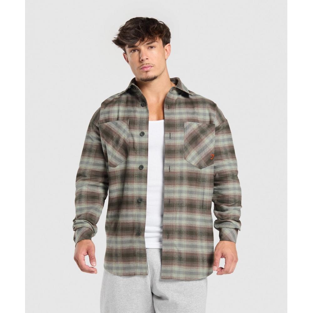 Gymshark Flannel Shirt Strength Green A6a7t Ecz8