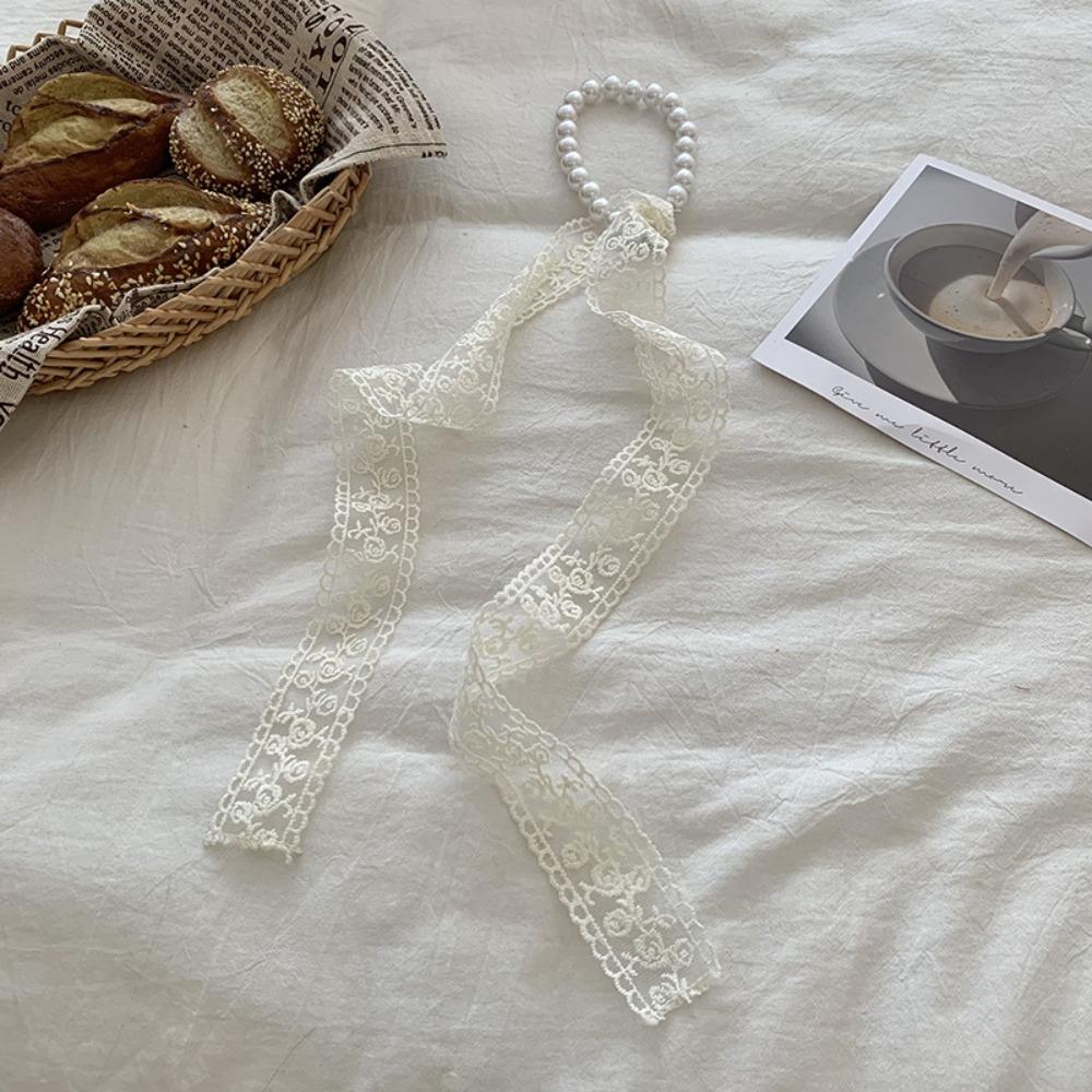 Summer Pearl Necklace Lace Scarf Hollow Embroidery Bags Handle Decor For Women Collarbone