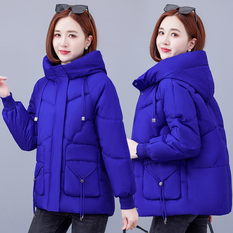 Women Loose Winter Warm Hooded Cotton Padded Coat Solid Color