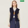 Benetton Jacquard Knit Vest Hooded Zip Up Bakva1461 Ny