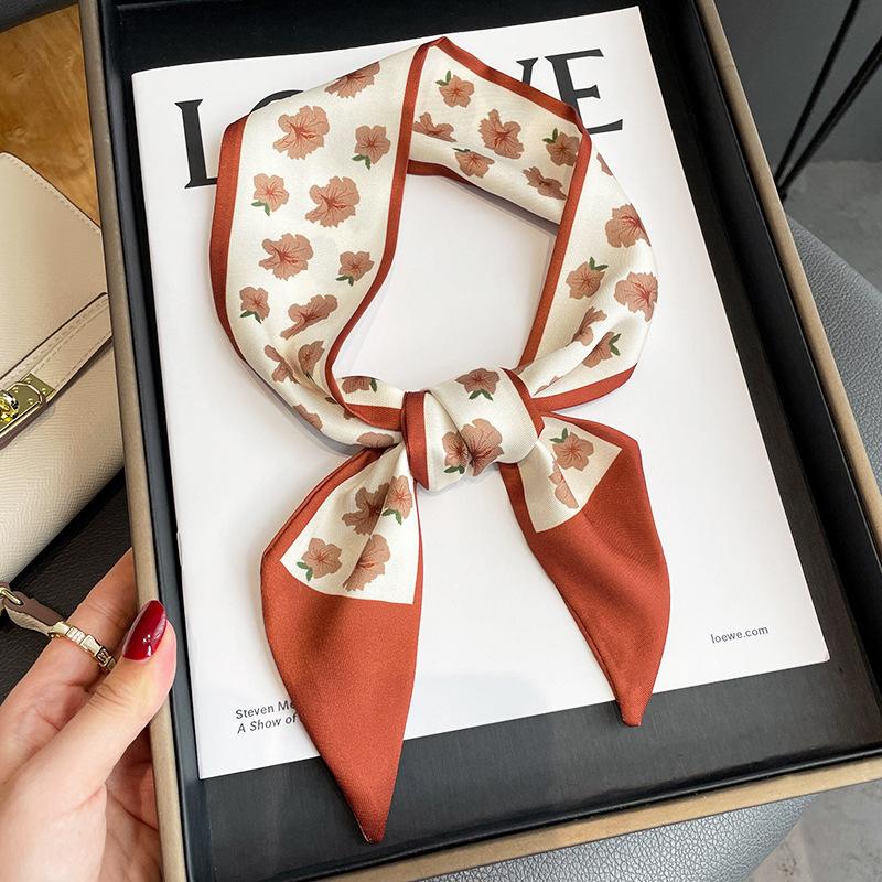 Женский длинный узкий шелковый шарф, повязка на голову, шейный галстук с принтом, роскошные брендовые аксессуары для волос, классные шарфы для девочек, лето 2021 г.