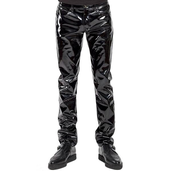 Black Wet Look Latex Men Pants Liquid Trousers for Men Motorcycle Leather Pants Rock Style Pants