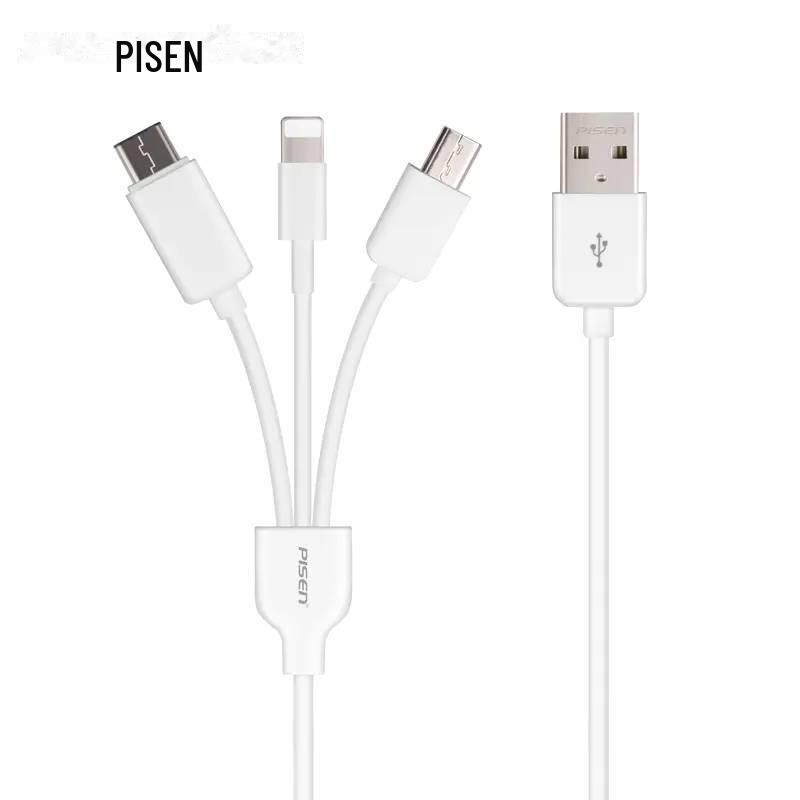 PISEN 3-in-1 Charging Cable for Android, Type-C, and Apple 7/8, 1.2m Extension