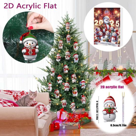 2025 Snowman Advent Calendar 24-day Christmas Countdown Calendar Acrylic Christmas Tree Countdown Decor for Kids