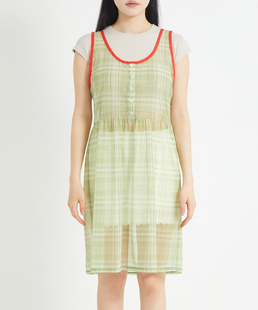 Cotton Rivers Club Chiffon Check Dress (Green)
