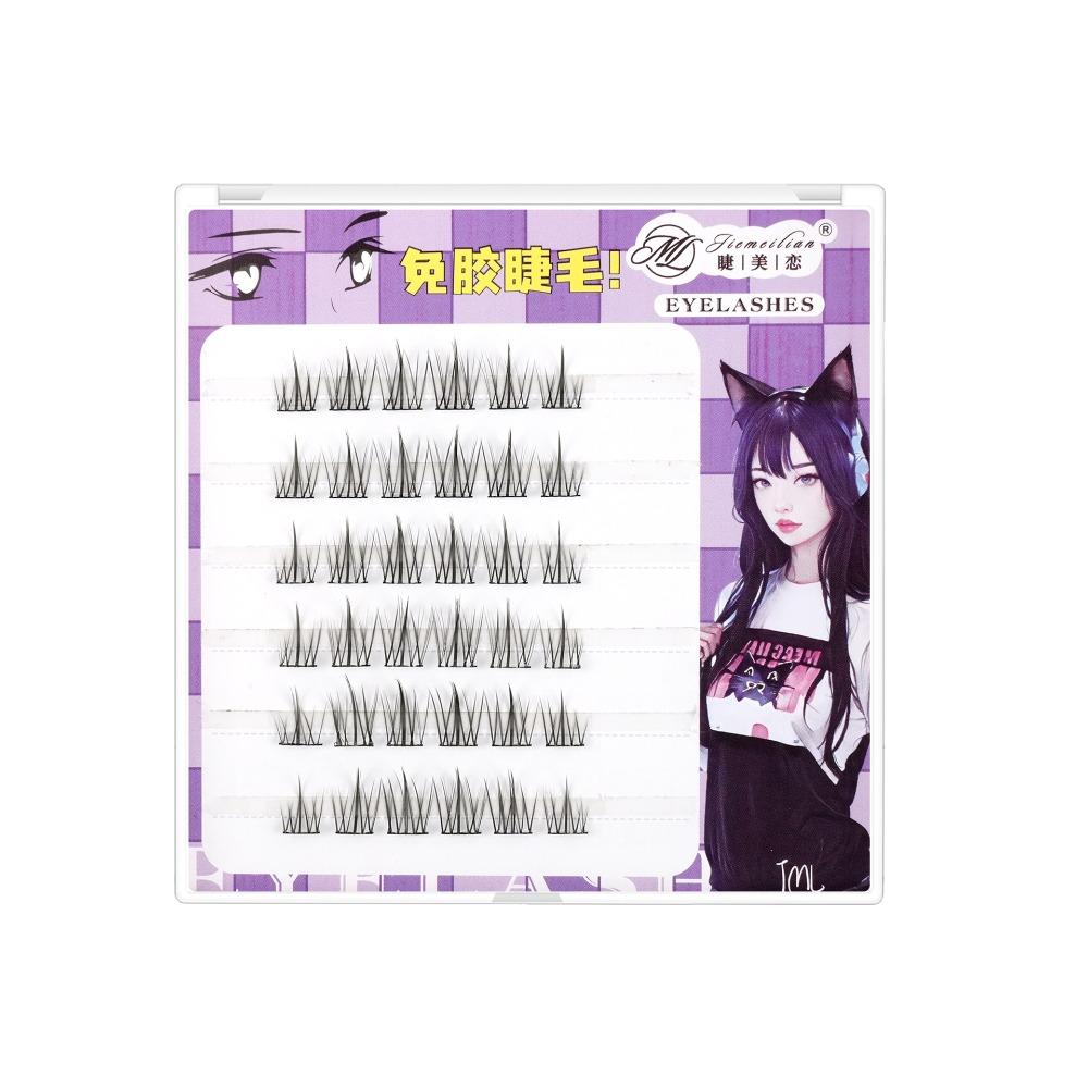 Comic Eye Glue Free Fake Eyelashes Curled Cluster False Lashes Individual Fake Eyelashes Make Up