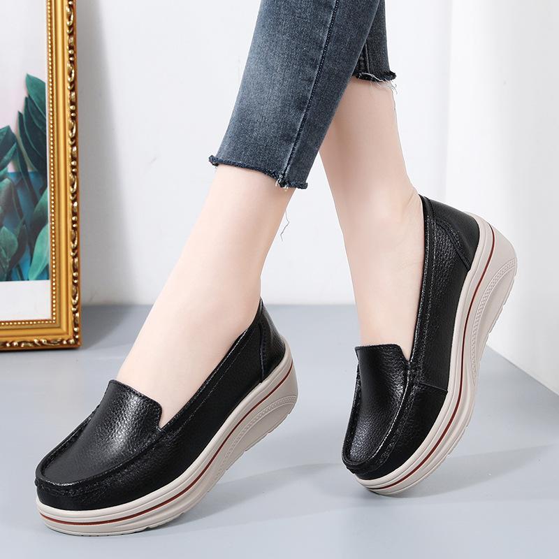 2024 лето и осень женская обувь в европейском и американском стиле туфли-муффины на платформе повседневные кожаные туфли большого размера женские туфли Doudou