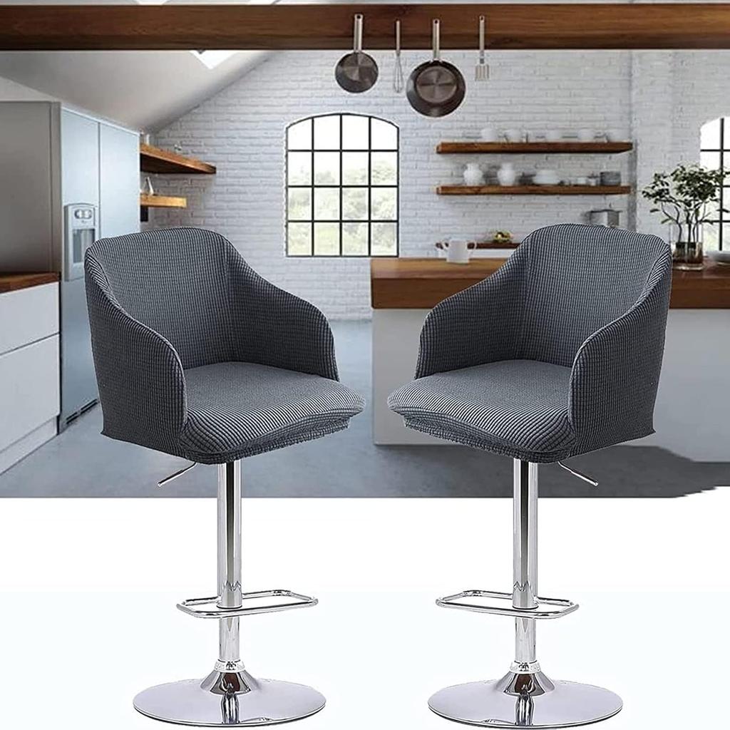 Set of 2 Dining Chair Covers Slipcover with Armrest Curved Back, Height Bar Stools Covers Back Chair Protector for Dining,B