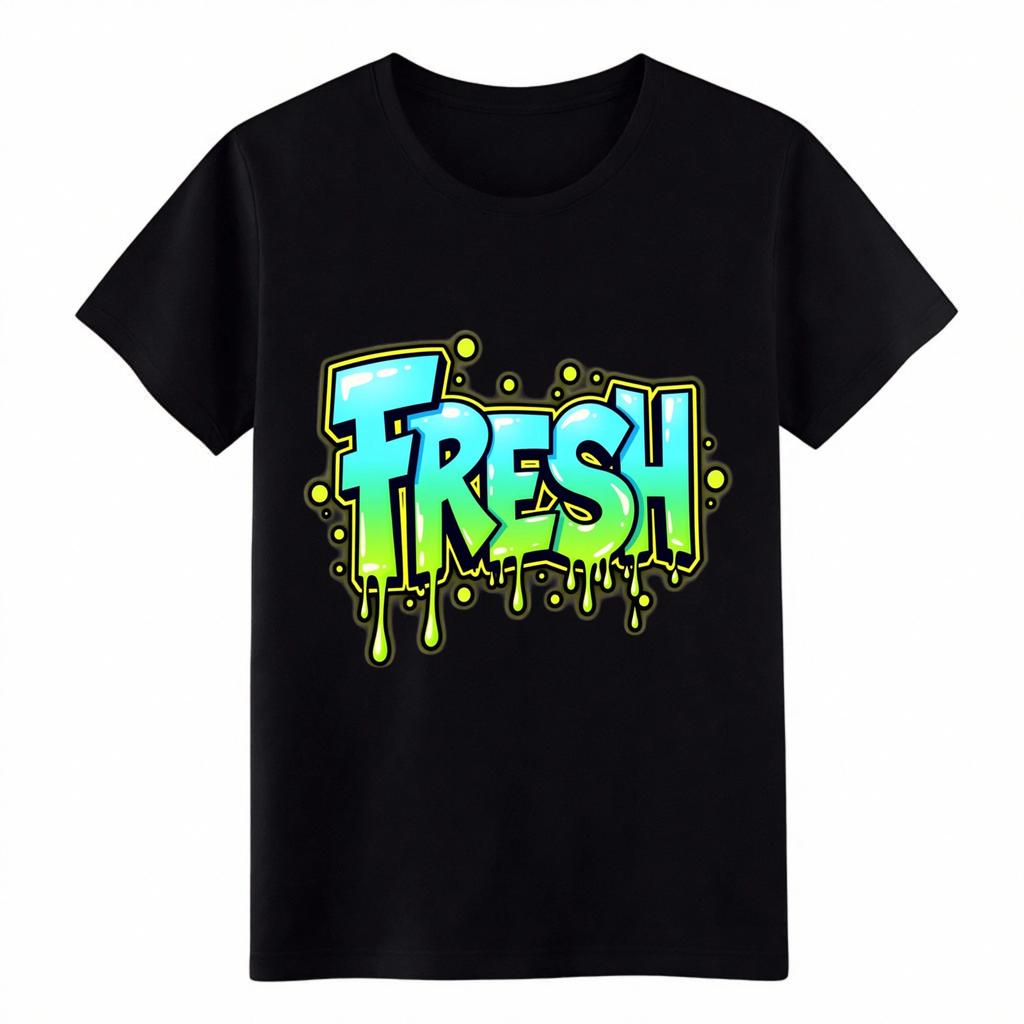 Графическая футболка FRESH в стиле граффити, Ретро 90-х Хип-хоп Уличная одежда Футболка для мужчин Женщин