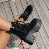 Fashion Women Boots Lace Up High Quality Comfortable Boots Women Chunky Punk Leather Women Gothic Shoes Fashion Flower Platform Boots