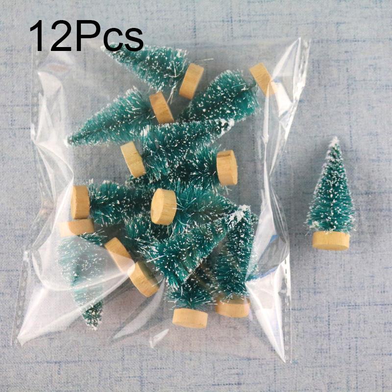 12pcs Mini Christmas Tree Artificial Sisal Frost Snow Pine Tree Christmas Decoration Xmas 2025 New Year Party Tabletop Ornaments