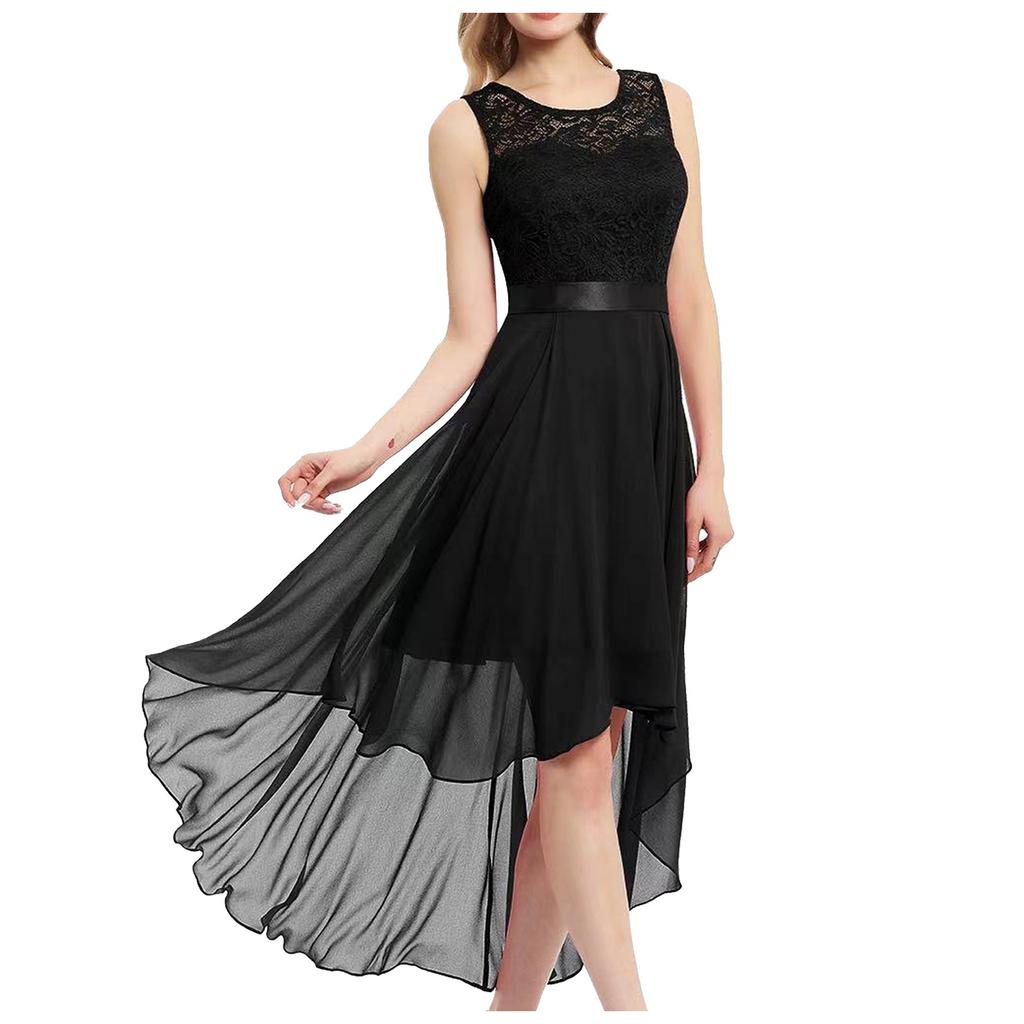 Women's Sexy Lace Patchwork Chiffon Dress Dress Solid Round Neck Sleeveless Dinner Dress