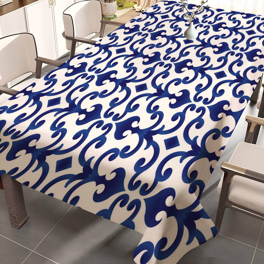Classic Blue And White Porcelain Tablecloth Table Cover Christmas Picnic Party Wedding Waterproof Desk Cloth Table Decor