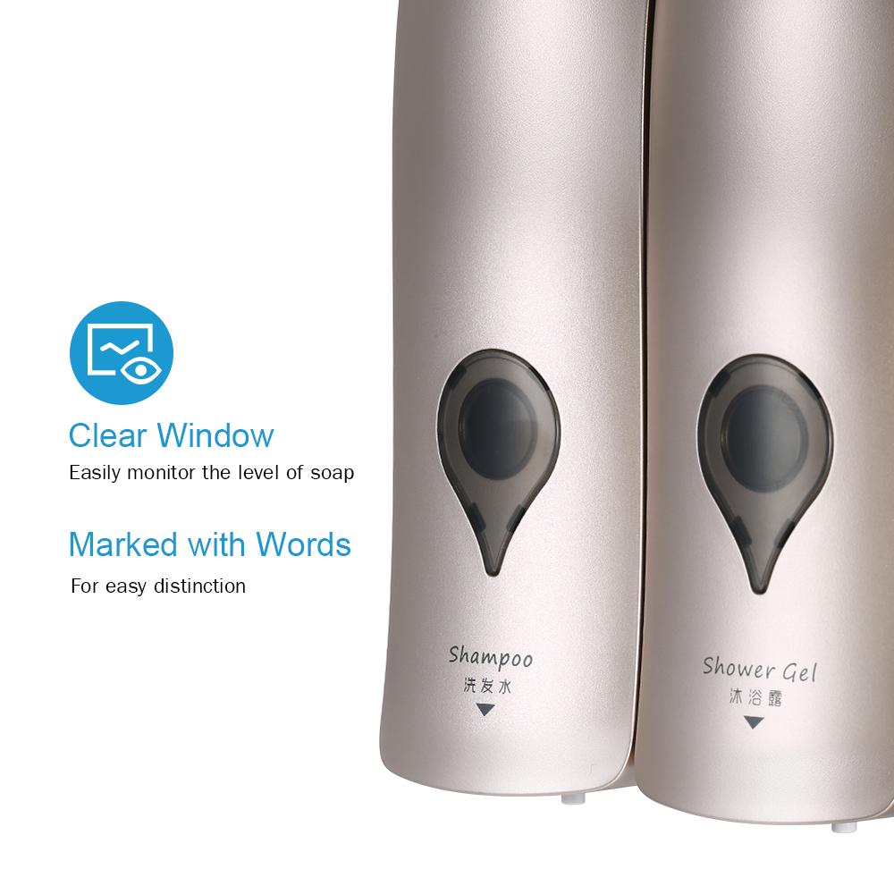 CHUANGDIAN 300ml*2 NO Drilling Wall Mounted Double-Head Manual Soap Dispenser Bathroom Shower Gel