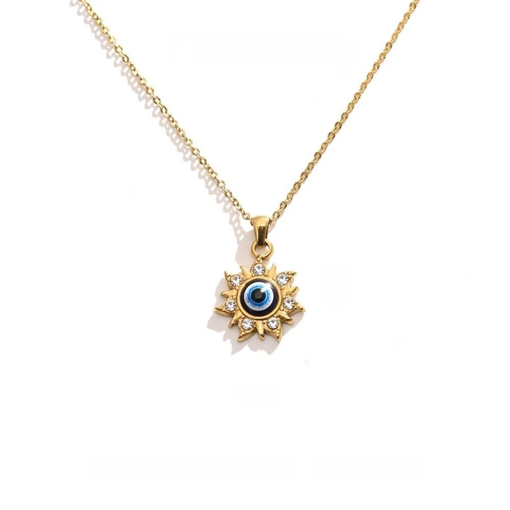Minimalist Blue Eye Pendant Necklace Stainless Steel Geometric Jewelry  Wedding