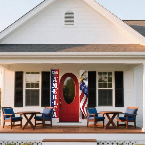 4th of July Patriotic Door Banners Outdoor Patriotic American Flag Hanging Porch Sign for Independence Day Memorial Day Decor