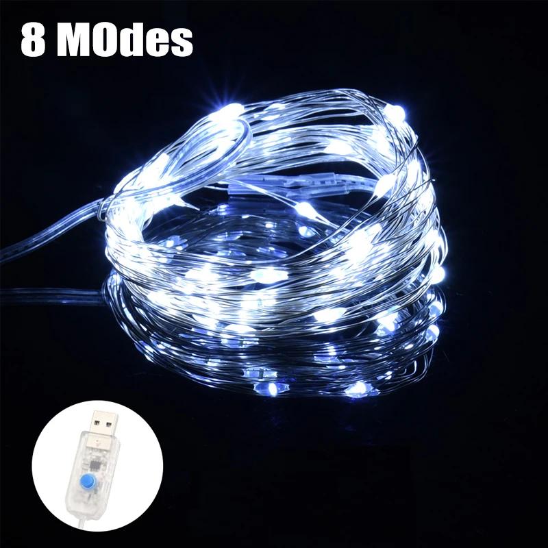 8 режимов 100 светодиодных гирлянд USB медный провод водонепроницаемая гирлянда световая гирлянда свадьба рождество домашняя вечеринка украшение освещение