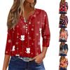 Women's T Shirt Tee Christmas Printed Button 3/4 Sleeve Tunic Daily Weekend Fashion Basic V- Neck Regular Top