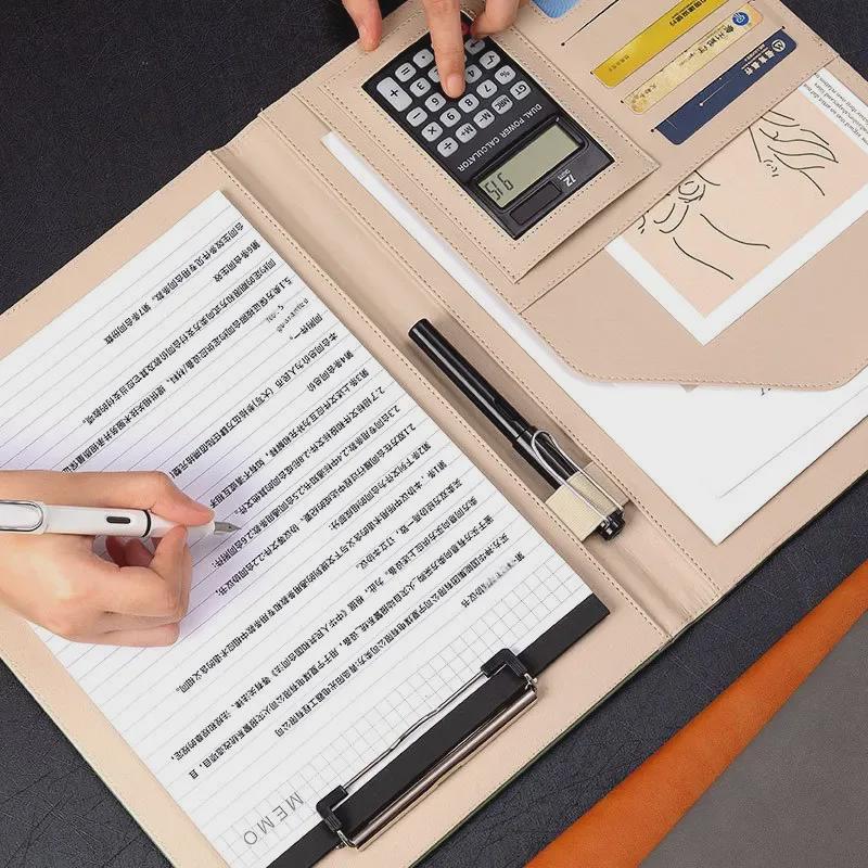 Многофункциональная кожаная папка-органайзер формата А4 для менеджера с калькулятором