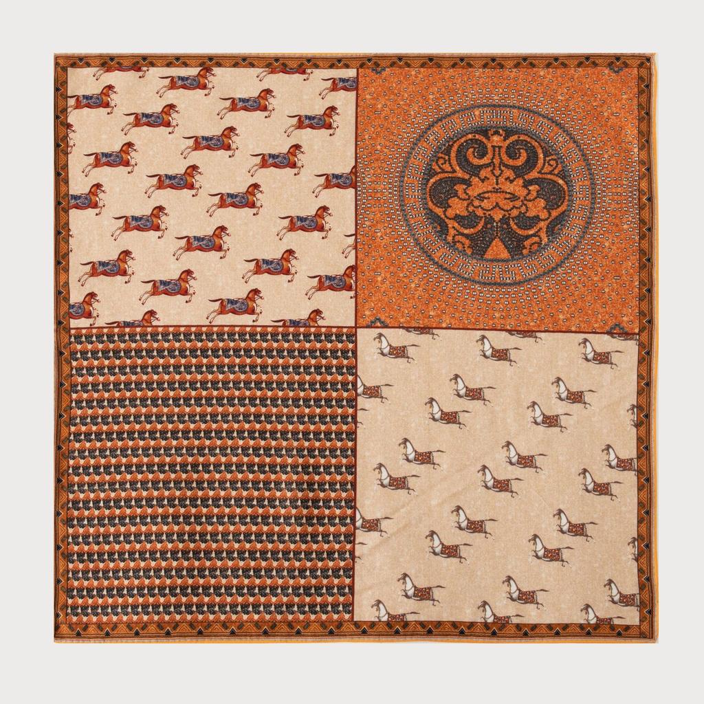 Silk Wool Double-sided Roman Car Mulberry Silk Large Square Scarf Autumn and Winter Warm Elegant Women's Square Scarf